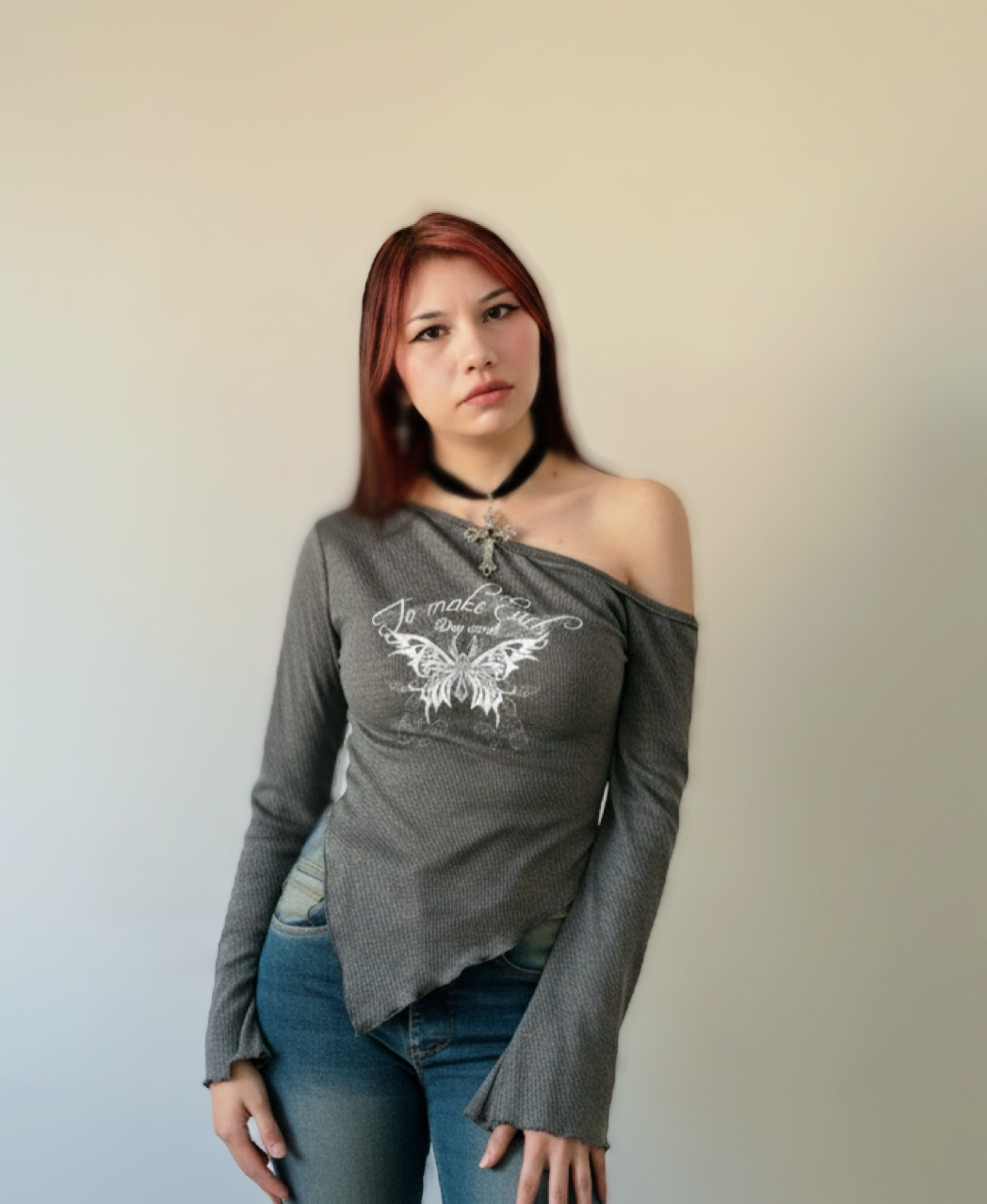 TOP GRIS DE MARIPOSA