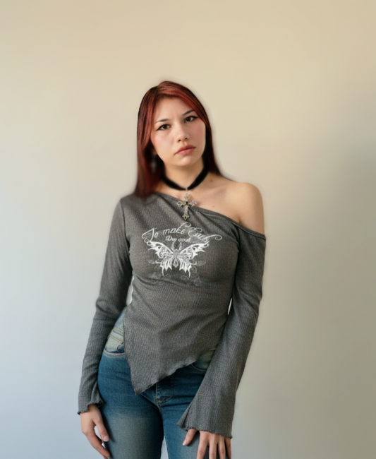TOP GRIS DE MARIPOSA