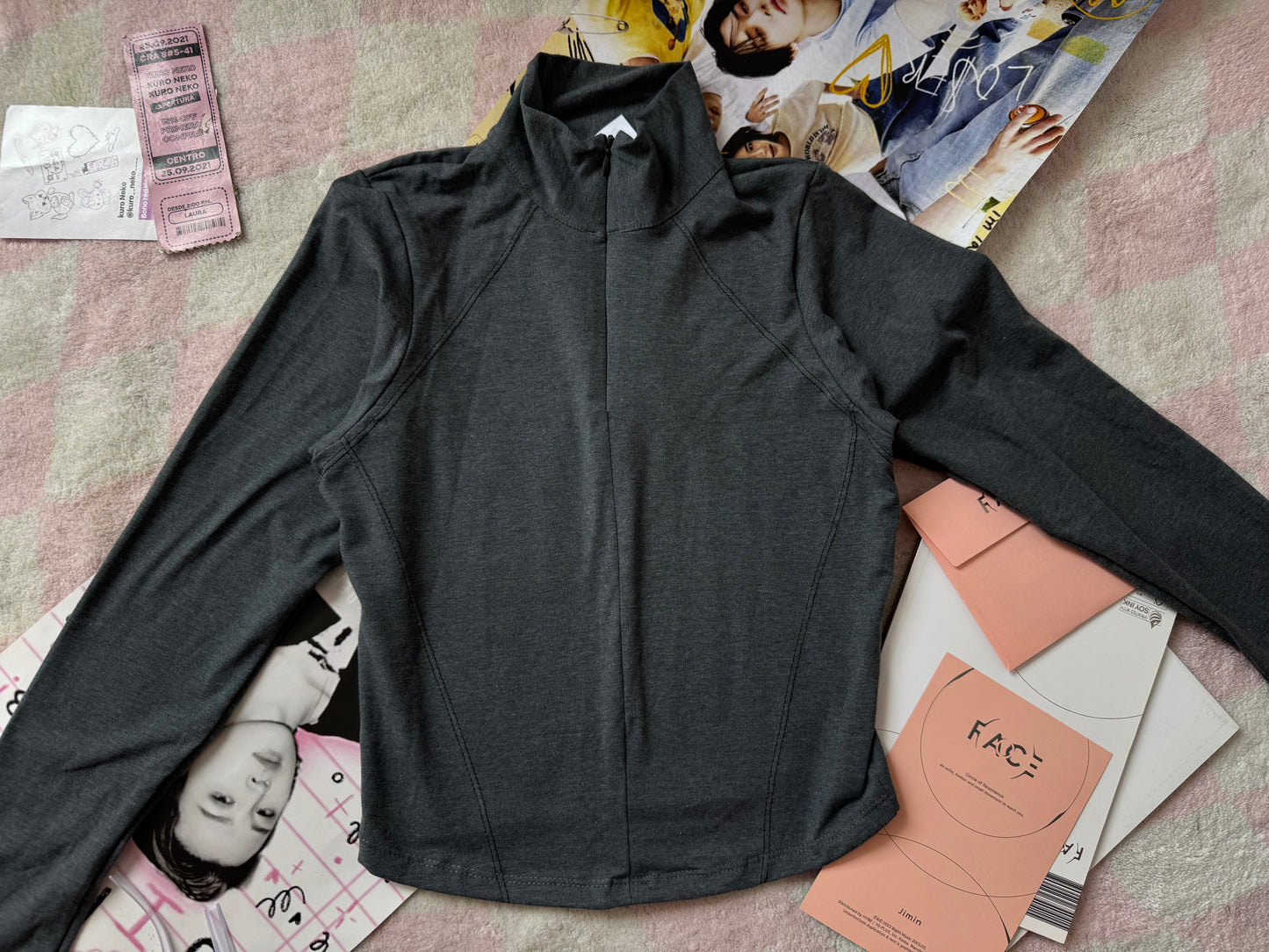 TOP MANGA LARGA GRIS