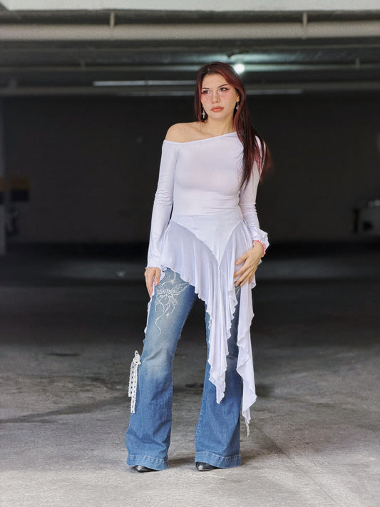 TOP BOLEROS MANGA LARGA BLANCA