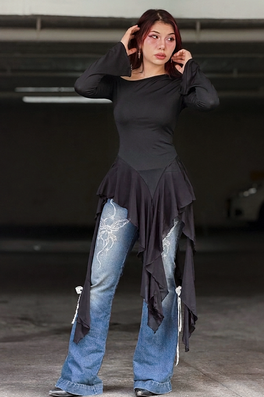 BLUSA BOLEROS MANGA LARGA NEGRA